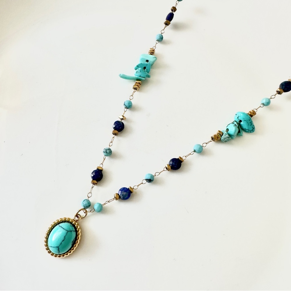 Genuine Turquoise and Gold Women's Necklace #S21